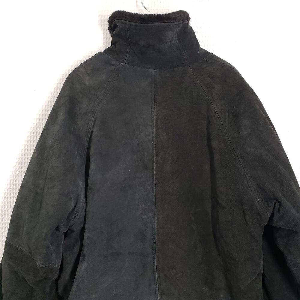 Vintage 90s Suede Faux Fur Jacket Womens Medium Black Reversible Leather Winter - Picture 13 of 16